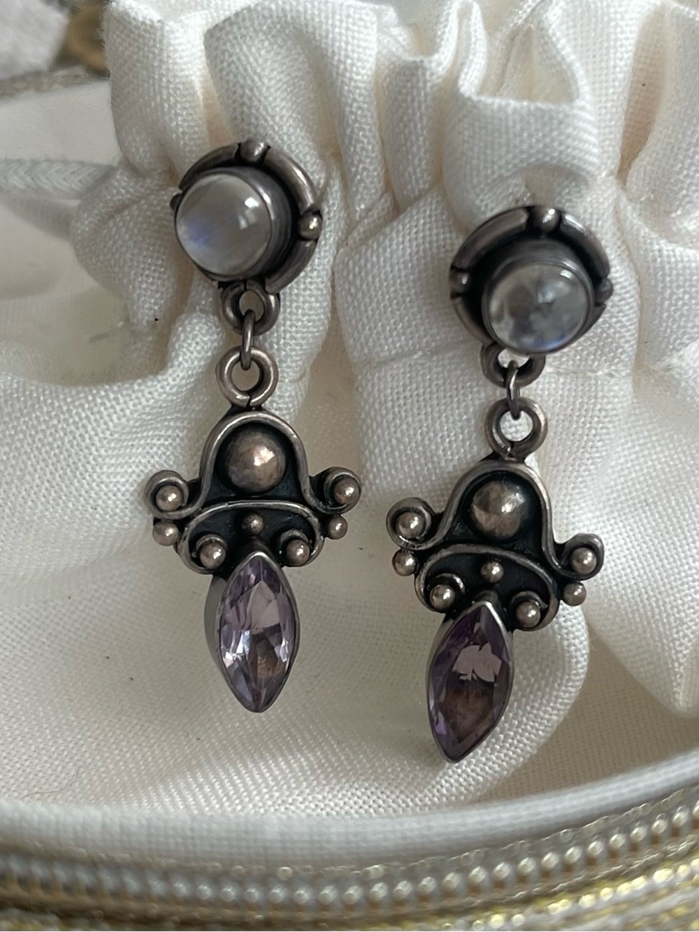 Sterling silver 925 Vintage Bohemian Dangling Amethyst Earrings